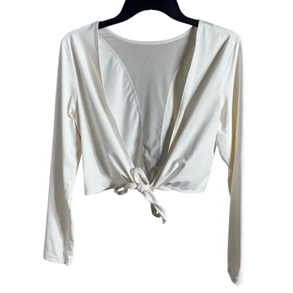Buff Bunny Tie-Front Sheer back Long Sleeve Top Size Medium Off White